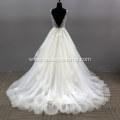 2021 Elegant Illusion Tulle Sexy Backless High Quality Beautiful Flower Pattern Lace Wedding Bride Gown